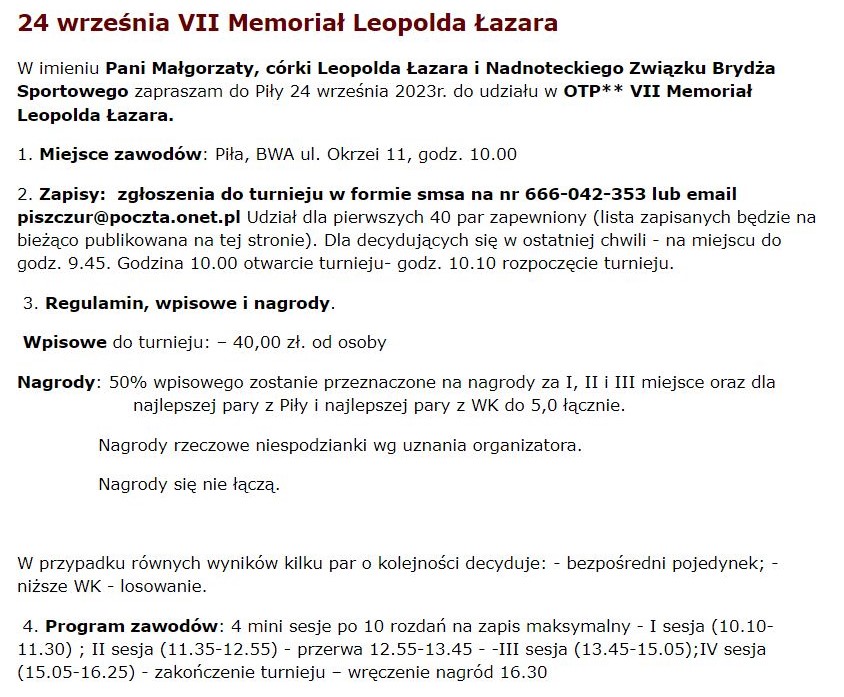 VII Memoriał Leopolda Łazara